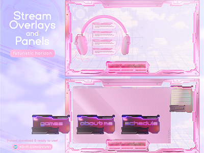 "Futuristic Horizon (Pink)" Overlays and Panels 3d cyber futuristic futuristic design futuristic stream overlay stream graphics stream overlay twitch twitch overlay twitch design twitch graphics y2k y2k twitch overlay