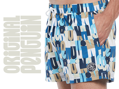 Original Penguin Pattern apparel bathing suit beach board shorts lettering letters pattern penguin suit summer surf surfing type vibes vin conti