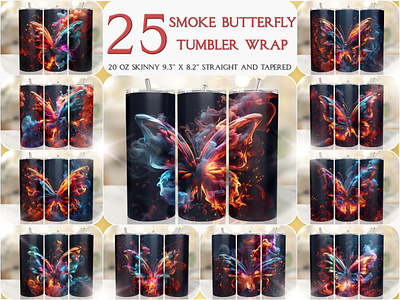 Smoke Butterfly 20 Oz Seamless Tumbler Wrap Design fire tumbler wrap