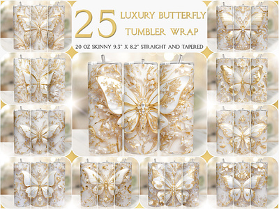 Luxury Butterfly Straight and Tapered 20 Oz Tumbler Wrap butterfly tumbler design