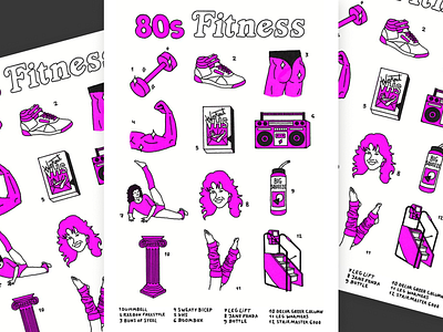80s Fitness icons 80s fitness icons illustration layout outline poster procreate