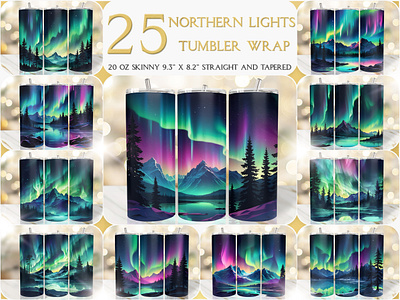 Aurora Northern Lights Straight and Tapered 20 Oz Tumbler Wrap aurora tumbler wrap