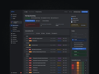 Astra 🌚 dark mode dashboard grades pentest sever testing ui ux vulnerabilities