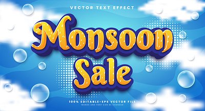 Monsoon Sale 3d editable text style Template greeting