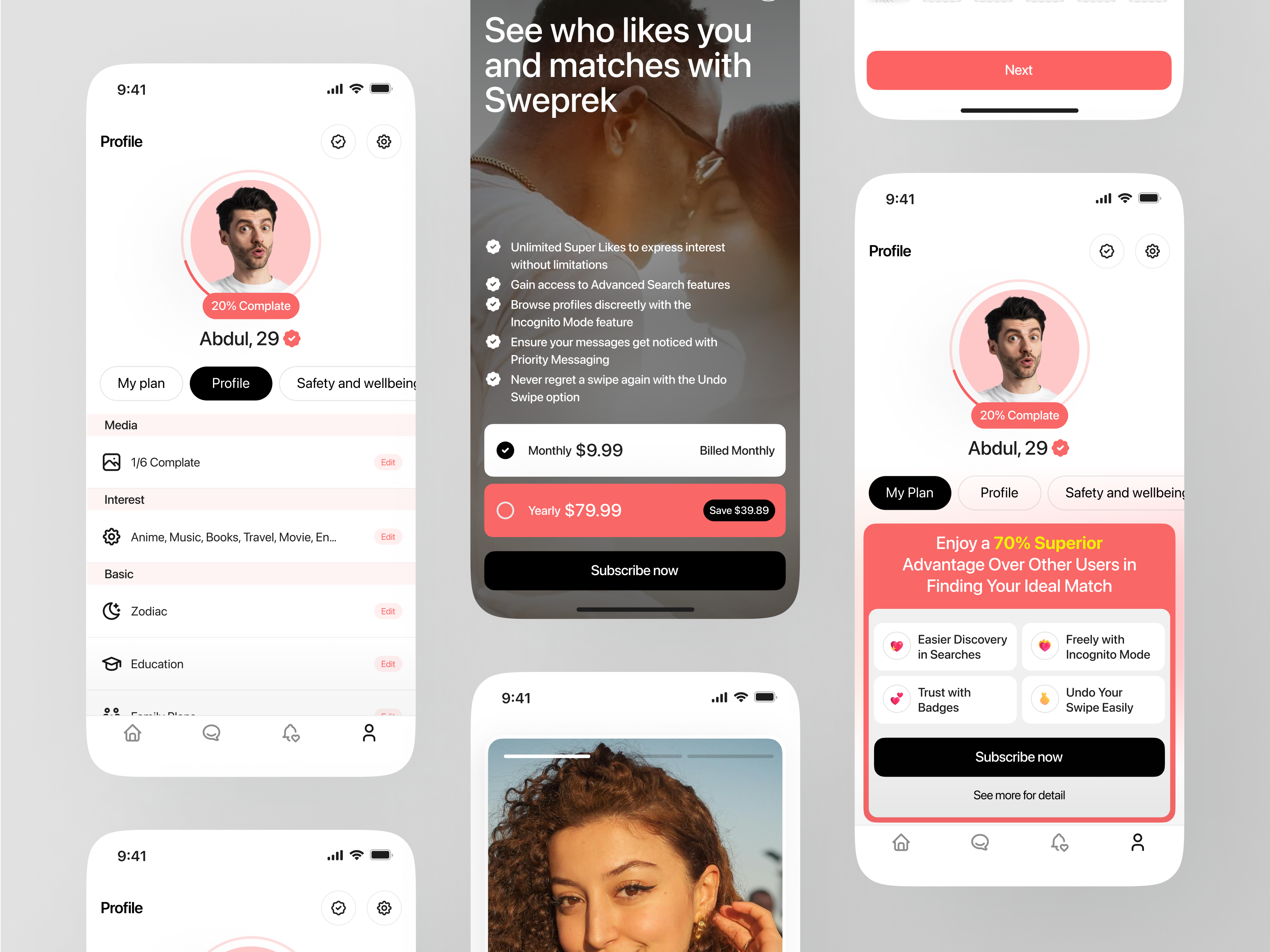 Sweprek - Profile (Subscription Plan) app case study concept couple couple app date dating dating app love match finder matching matching app matchmaking mobile plan plan subscription profile subscription tinder