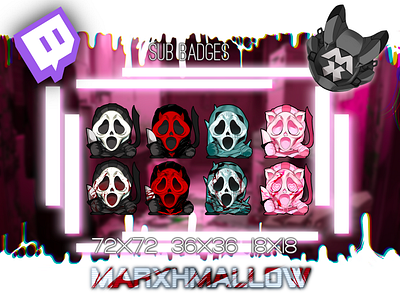 Ghostface Mask Sub Badges for Twitch ghostface illustration kawaii horror pink ghostface sub badges twitch badges twitch emotes twitch streamer