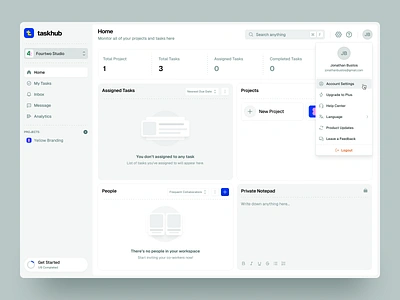 Home Empty - Task Management Dashboard assigned completed empty home kanban management notepad organize productivity project saas saas dashboard saas ui saas website task task management to do list trello worklist workspace