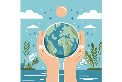 Hand Drawn World Environment Day with Hands Holding Planet awareness background campaign celebration conservation day earth eco ecosystem education environment green illustration nature planet recycling sustainable tree vector