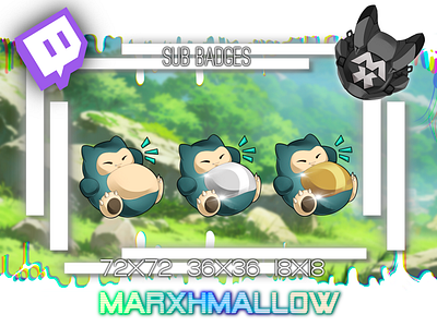 Snorlax Sub Badge Commission anime art commission custom twitch emotes illustration kawaii twitch emotes pokemon snorlax twitch sub badges