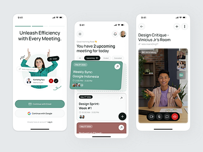 Ketemoe - Meeting Mobile App calendar chat event green ios light mode meeting message messaging messenger modern ui online schedule to do ui uiux uix ux video voice