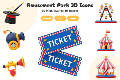 Amusement Park 3D Icons 3d 3d artwork 3d design 3d icon 3d illustration blender blender 3d blender art blender render carnival design element festival fun holiday icon illustration kid park uiux