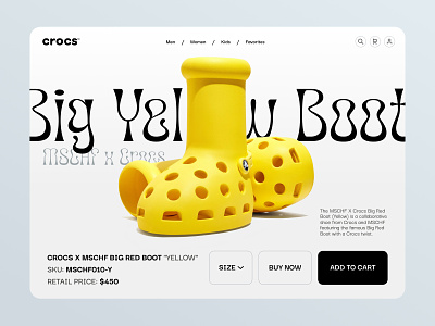 Crocs website concept. Big Yellow Boot selling page animation boots crocs design figma ui ux web