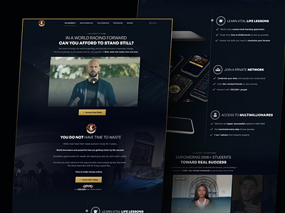 Infoproduct Landing Page conversion rate dark dark theme design funnel gold theme hero hero section infoproduct landing landing page navy site vsl website