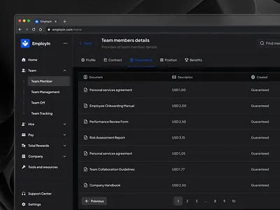 Team Member Documents cansaas clean dark dark theme dashboard document hr dashboard hr management members saas team team management team members ui ux