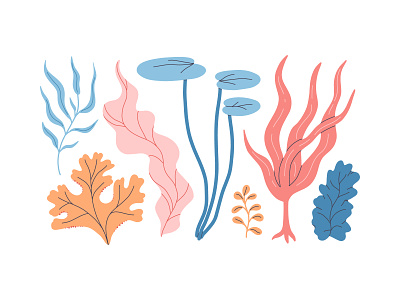 Seaweed set cartoon concept design flat grass illustration ocean sea seaweed underwater vector