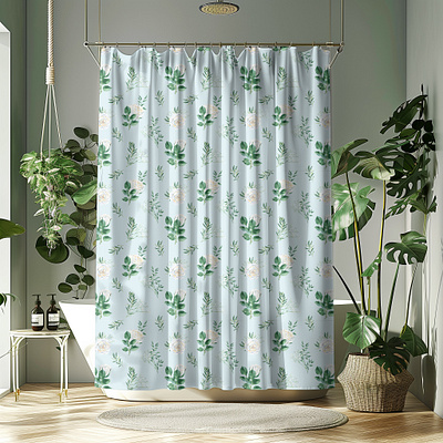 Shower Curtain Mockup - Photoshop PSD File apperal creativewity curtain curtain mockup curtains sherazt shower curtain textile mockup