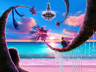 𝐽𝑢𝑠𝑡 𝐴 𝐷𝑟𝑒𝑎𝑚𝑠𝑐𝑎𝑝𝑒 𝐴𝑤𝑎𝑦. 🌴 beach boy chillax chilling daydream design dreamscape gay graphic design illustration island man ocean palms photoshop queer relax sea summer sunset