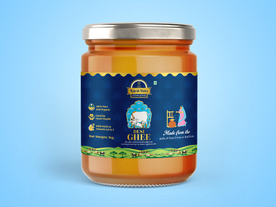 Ghee Label Design box design branding dairy packaging fmcg food packaging ghee label label design logo design mockup packaging packaging design pouch design product design