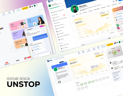 Unstop - Feature Design ai charts chatbot dashboard design feature ml modern ui unstop user profile ux web