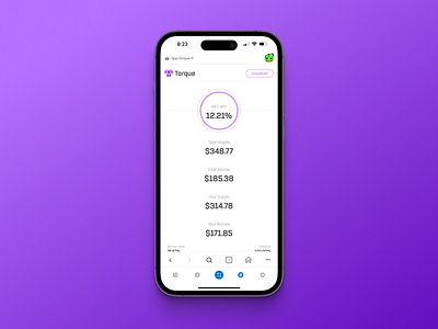 Torque — Mobile arbitrum automation bitcoin blockchain branding cameron conrad crypto design ethereum finance gradient illustration interface lending minimal mobile purple torque ui