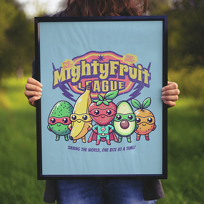 Mighty Fruit League adorable cartoon cute design fruit funny kittl pop culture print on demand super hero t shirt t shirt design