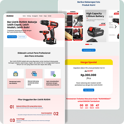 Landing Page Produk RUSHI Bor Listrik branding landing page produk ui web design