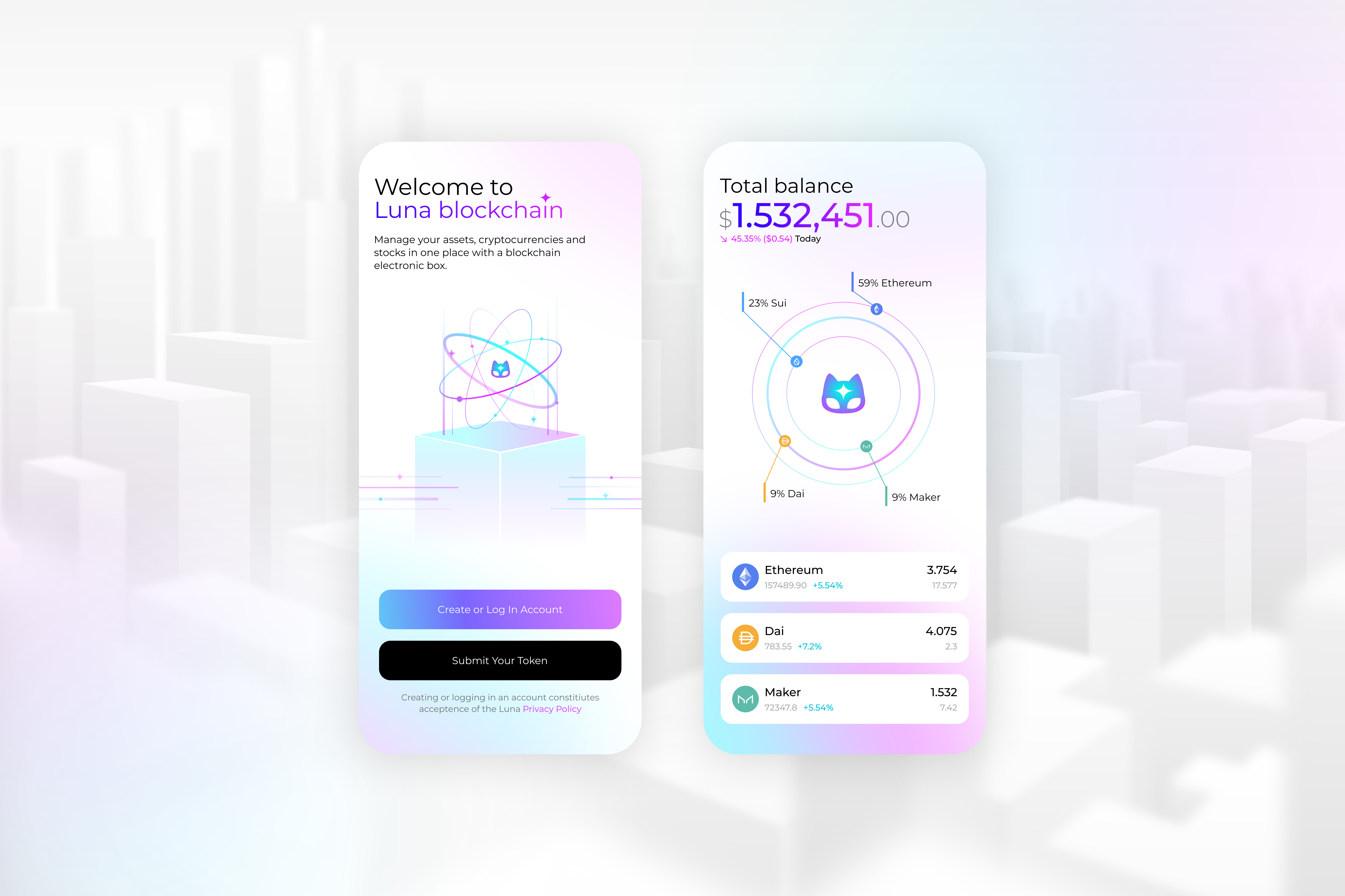 Luna blockchain app UI app branding colors design illustration logo ui ux
