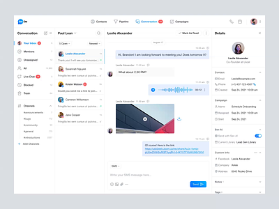 Sender - Conversations and Appointments Automation Dashboard animation appointment b2b chat clean conversation dashboard dipa inhouse inbox messenger modern product design saas scheduling app startup toggle ui ui animation ui design web app