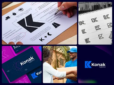 Konak Logistics Logo construction Process brand designer brand identity branding design graphic design grid letter k logo letter logo design lettermark logo logistics logistics logo logo logo design process logo designer professional designer sketching