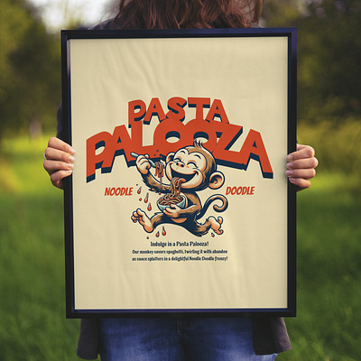 Pasta Palooza adorable cartoon cute design funny kittl monkey noodle pasta pop culture print on demand t shirt t shirt design