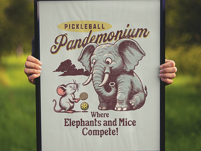 Pickleball Pandemonium adorable cartoon cute design elephant funny kittl mice pop culture print on demand t shirt t shirt design