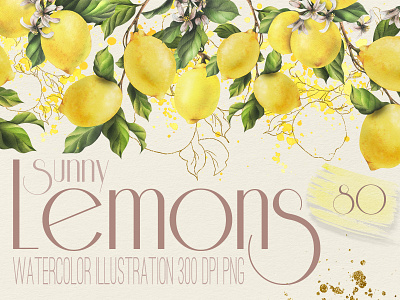 Lemons sunny watercolor clipart clip art