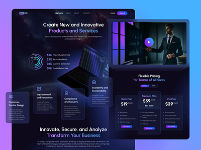 Landing Page for Technology dark landing page product service startup template ui