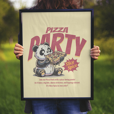Pizza Party adorable cartoon cute design funny kittl panda party pizza pop culture print on demand t shirt t shirt design