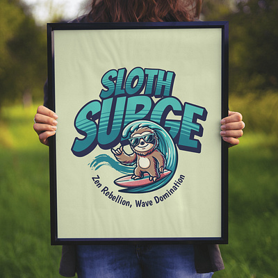 Sloth Surge adorable cartoon cute design funny kittl pop culture print on demand sloth surf t shirt t shirt design