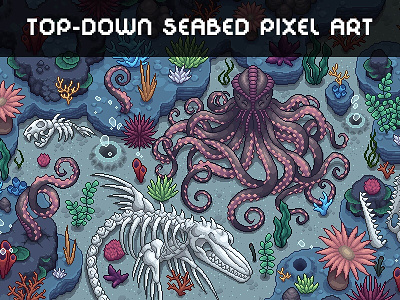 Seabed Pixel Art Top Down Tileset 2d art asset assets fantasy game game assets gamedev illustration indie indie game mmorpg pixel pixelart pixelated rpg tileset tilesets top down topdown