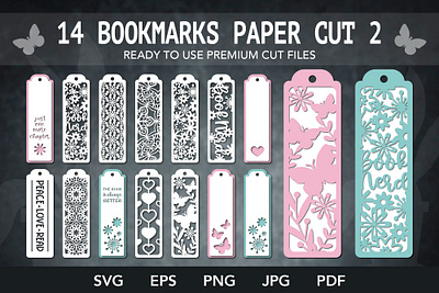 14 Paper Cut Bookmarks Bundle bookmark bookmark design design graphic design paper cut svg
