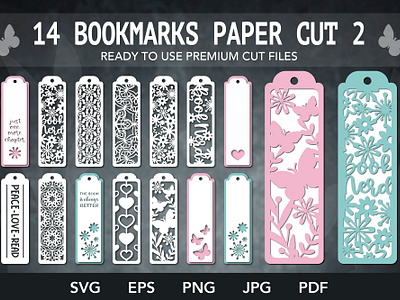 14 Paper Cut Bookmarks Bundle bookmark bookmark design design graphic design paper cut svg