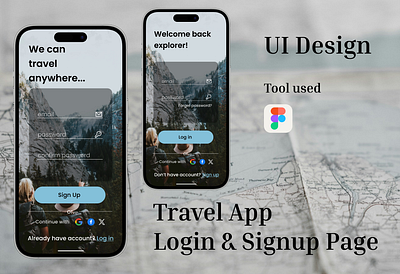 Travel App Signup & Login Page | UI Design app behance design dribble figma illustration login mobile app photoshop signup travel typography ui user centered ux