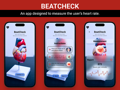 App to measure the user's heart rate 🫀 app design app interface app ui beatcheck figma design heart rate monitor mobile app mobile app inspiration ux ui design