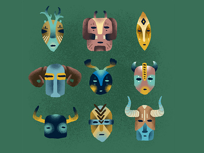 Masks 2d art 2d game digital art fairytale fantasy icons illustration props