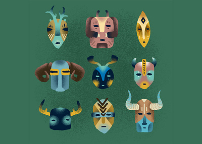 Masks 2d art 2d game digital art fairytale fantasy icons illustration props