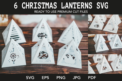 6 Christmas Lanterns SVGs bundle design lantern paper cut svg winter lantern
