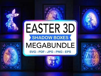 6 Easter shadow boxes bundle , rabbit SVG, 3d paper cut SVG card design design greeting card paper cut svg