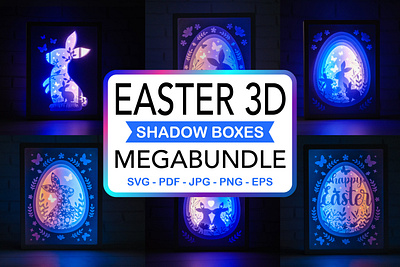 6 Easter shadow boxes bundle , rabbit SVG, 3d paper cut SVG card design design greeting card paper cut svg
