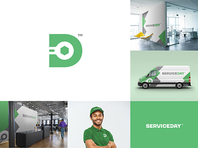 ServiceDay branding green logo logo design monogram service wrench