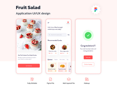 Fruit Salad App Design (UI/UX) app appdesign apple avocado banana cherry design food fruit fruitsalad helth kiwi mango orange salad screen strawberry ui uidesign uiux