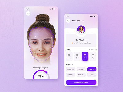 Dermatology, Doctor Appointment, Mobile App Design, UI Design ai app app design ar artificial intelligence augmented reality booking booking app booking appointment dermat dermatology dermatology app design face scan mobile app mobile app design skin skincare ui design ui ux design
