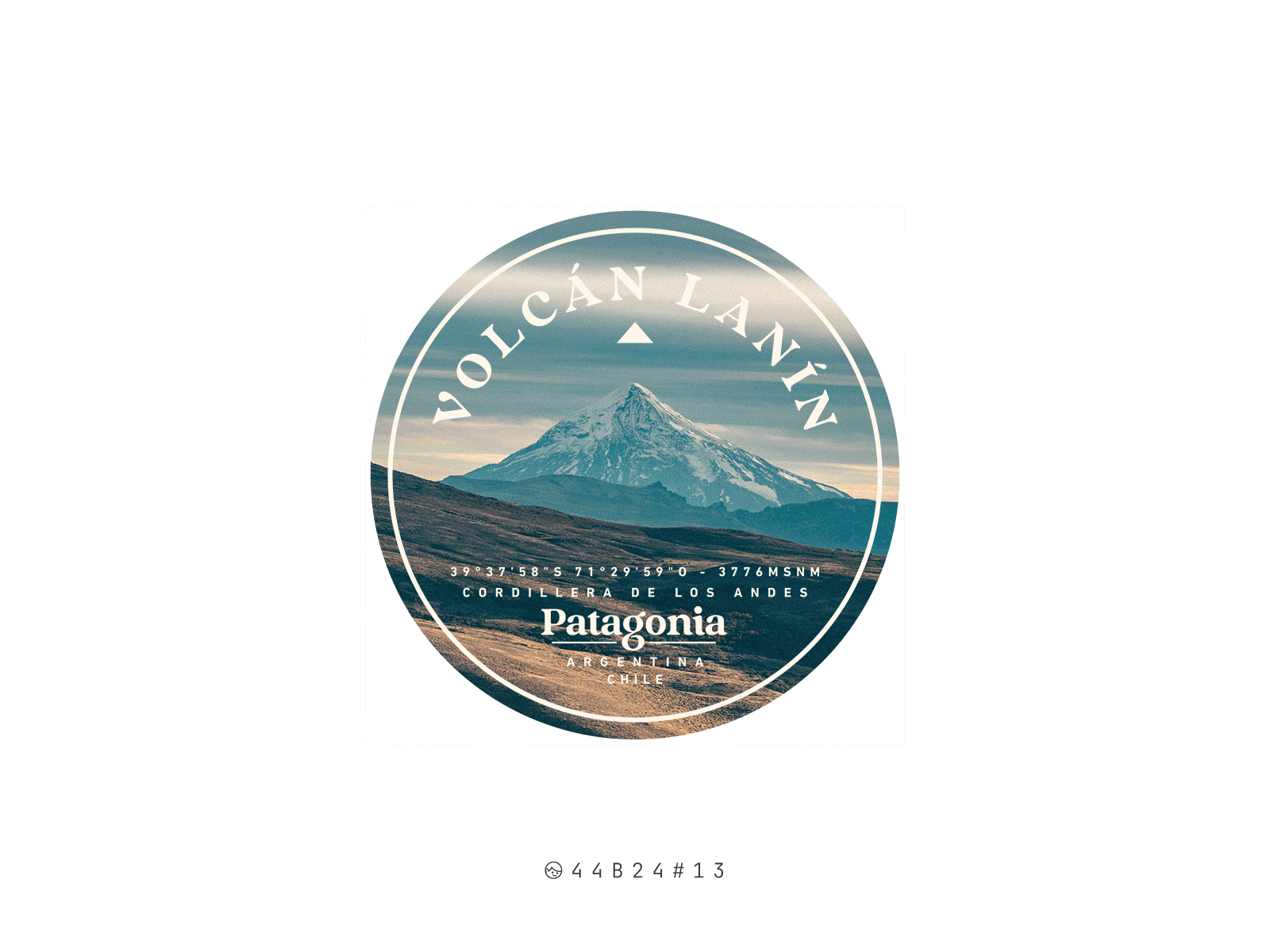 44B24#13 andes argentina badge circle gif lanin mountain neuquen patagonia photo photography retro sticker vintage volcano