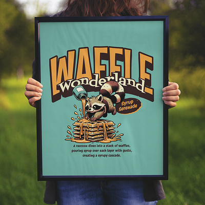 Waffle Wonderland adorable cartoon cute design funny kittl pop culture print on demand raccoon t shirt t shirt design waffle wonderland